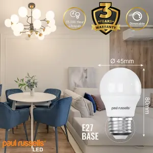 paul russells LED Golf Dimmable Bulb Edison Screw ES E27, 5.5W 470Lumens G45, 40w Equivalent, 4000K Cool/Natural White