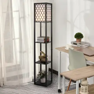 HOMCOM Modern Floor Lamp Light w/ 4-tier Storage Shelves Fabric Lampshade Black