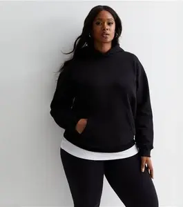 New Look Women's Plus Size Black Jersey Hoodie Curves - S