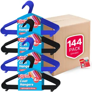 144pk Assorted Coat Hangers for Adult, Strong Coat Hangers for Clothes Heavy Duty Coat Hangers Plastic Coat Hangers Adult Clothes