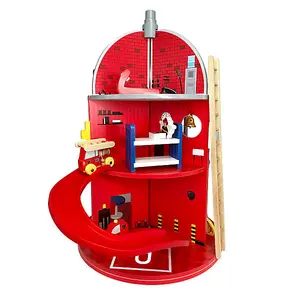 Teamson Kids 3-Story Fire House with 25-piece Figurines Set, Red