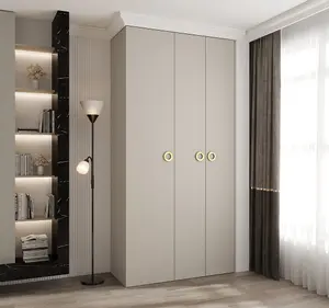 Elegant Cashmere Como I Hinged Door Wardrobe H2460mm W1200mm D500mm, Three Doors, Eight Shelves, Hanging Rail, Gold Handles