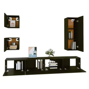 Berkfield 5 Piece TV Cabinet Set Black Engineered Wood