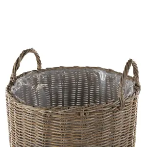 Set of 2 Plant Pots BITOLA PE Rattan Brown