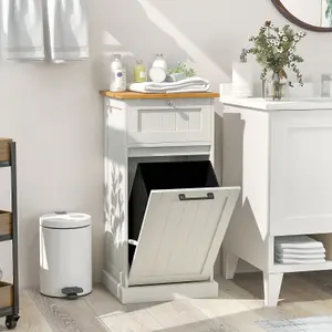 Costway Freestanding Laundry Cabinet 30L Tilt Out Laundry Hamper W/ Drawer & Basket