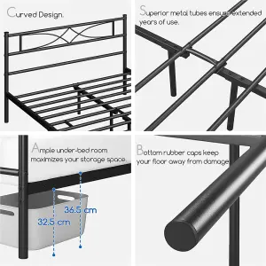 Yaheetech Black 4ft6 Double Metal Bed Frame with Curved Design Headboard and Footboard