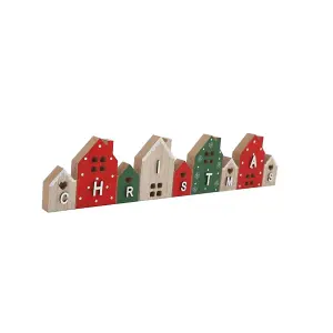 Something Different Wood House Word Christmas Decoration Red/Green/Natural (One Size)