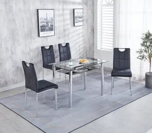 Compact Black 80 cm Dining Table with 4 Black Velvet Dining Chairs Set