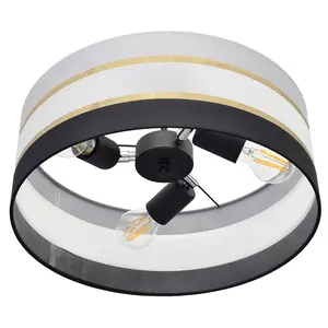 Luminosa Helen Cylindrical Ceiling Light Black, Gold, Grey 40cm