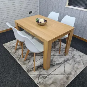 Dining Table and 4 Chairs Oak Effect Wood 4 White Plastic Leather Chairs Dining Room