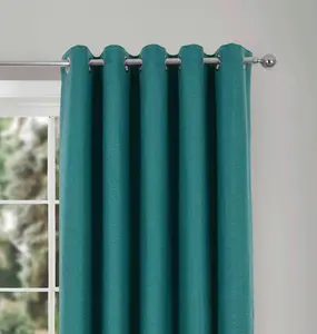 Home Curtains Spencer Faux Wool Blackout 65w x 90d" (165X229cm) Green Lined Eyelet Curtains (PAIR)