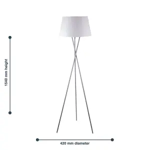 First Choice Lighting Pair Grey Tripod Floor Lamp with White Fabric Shade