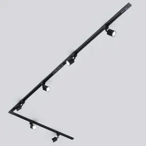 Litecraft Soho Black 6 Head 3m Long L Shape Kitchen Ceiling Light with LED Bulbs