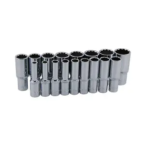 17 Piece deep socket set with holding rail - 3/8" DRIVE 12 Point Sockets CT0874