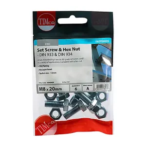 Timco - Set Screws & Hex Nuts - Grade 8.8 - Zinc (Size M8 x 20 - 6 Pieces)