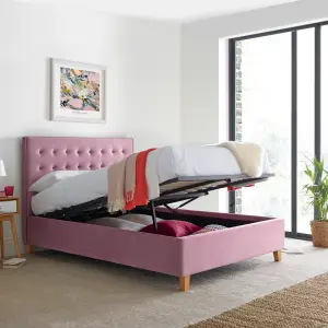 Kingham Pink Velvet Ottoman Bed King Size