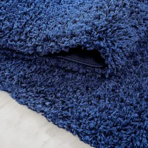 Modern Large Navy Blue Fluffy Shaggy Area Rug For Living Room, Anti-Shed Thick Pile Floor Carpet - 160x230 cm