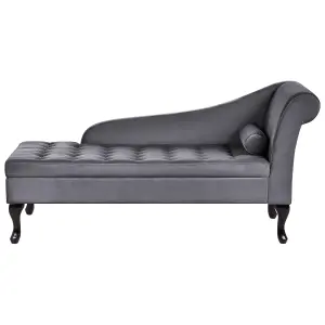 Right Hand Velvet Chaise Lounge with Storage Dark Grey PESSAC