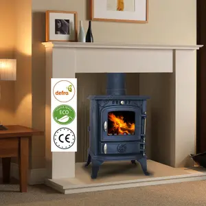 HEATSURE Cast Iron Woodburning Multifuel Stove Fireplace Heat Warm Indoor 4.5KW