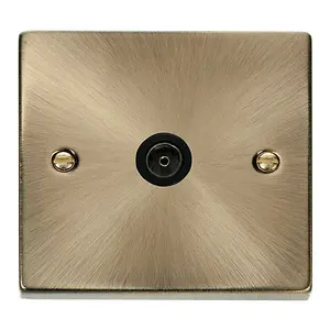 Antique Brass 1 Gang Single Coaxial TV Socket - Black Trim - SE Home