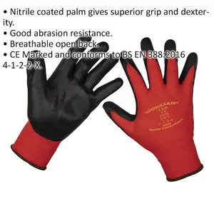 12 PAIRS Flexible Nitrile Foam Palm Gloves - Large - Abrasion Resistant Safety