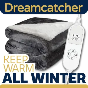 Dreamcatcher Sherpa Fleece Polyester Heated Electric Throw Blanket 160cm x 120cm Dark Grey