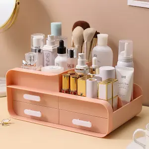 Pink 3 Drawers Multifunctional Plastic Makeup Storage Desk Organizer for Stationery Marker Pens