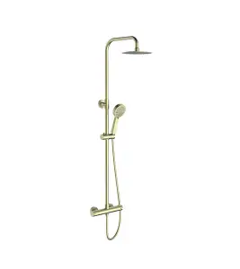 Aquarius RainLux Eco Round Adjustable Exposed Bar Shower System Brushed Brass