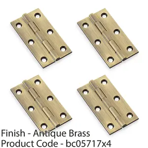 4 PACK - PAIR Solid Brass Cabinet Butt Hinge - 75mm - Antique Brass Premium Cupboard