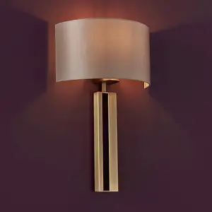 2 PACK Antique Brass Slotted Wall Light & Mink Satin Half Shade - Dimmable