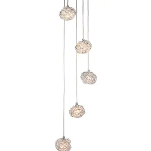 Multi Light Ceiling Pendant 5 Bulb Chrome & Crystal Glass Chandelier Height Lamp