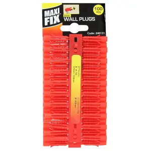 Maxifix 100pc 6mm Red Plastic Wall Plugs