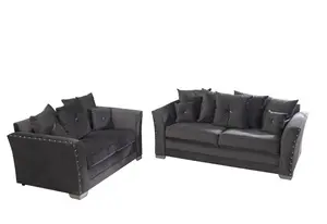 Elland Plush Velvet Grey Sofa Scatterback 3+2 Set