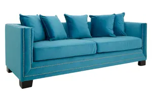 Sofia 3 Seater Cyan Blue Velvet Sofa