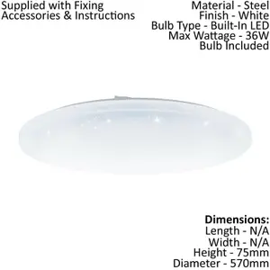 Wall Flush Ceiling Light White Shade White Plastic With Crystal Effect LED 36W