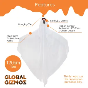 Global Gizmos Hanging Ghost Halloween Decoration / Light & Sound Effects / Motion Activated / Battery Powered