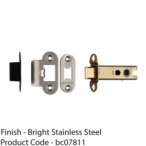 76mm Heavy Sprung Tubular Door Latch Rounded Strike Plate & Forend Bright Steel