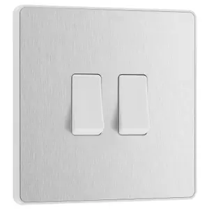 BG Evolve 20A Double Wall Light Switch, 2 Way, Screwless Brushed Steel