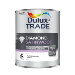 Dulux Trade Diamond Pure brilliant white Satinwood Metal & wood paint, 1L