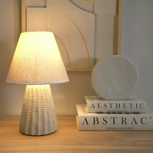 ValueLights Saskia Natural Ceramic Textured Base Bedside Table Lamp with Linen Tapered Shade