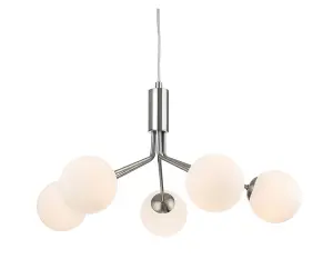 Luminosa Montana 5 Light Globe Fitting Brushed Steel with Opal White Glass