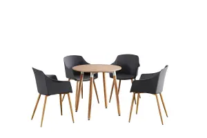 Eden Round Dining Set with an Oak Dining Table and 4 Grey Dining Chairs