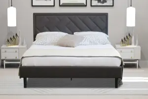 Comfy Living Padded Headboard Dark Grey Fabric Bed Frame 5ft King