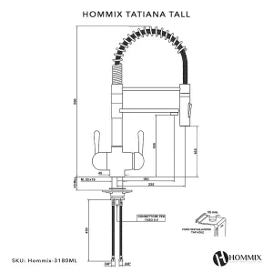 Hommix Tatiana Tall Copper Pull-Out Spray-Hose 3-Way Tap (Triflow Filter Tap)