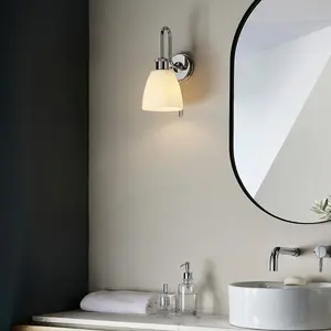 Luminosa Pozzuoli Bathroom Metal Wall Lamp, Chrome Plate, Gloss Opal Glass, IP44