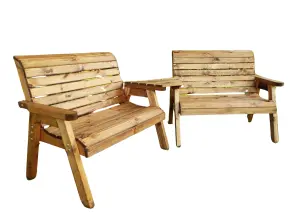 Hand Made 4 Seater Chunky Rustic Wooden Furniture Set 2 Benches With Angled Tray