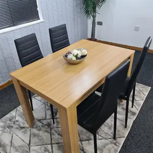 Dining Table and 4 Chairs Oak Effect Wood 4 Black Leather Chairs Dining Room