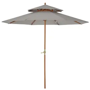 Outsunny Wood Patio Parasol Sun Shade Outdoor Garden Umbrella Canopy Grey