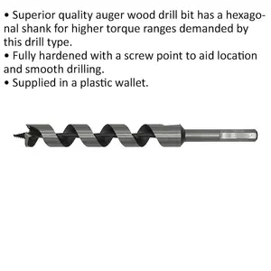 22mm x 235mm Hardened Auger Wood Drill Bit with Hexagonal Shank for Woodworking Projects