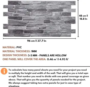 3D Wall Panels with Adhesive Included - Pack of 6 Sheets -Covering 29.76 sqft/2.76 sqm - Decorative Silver Grey Stone Slate Design